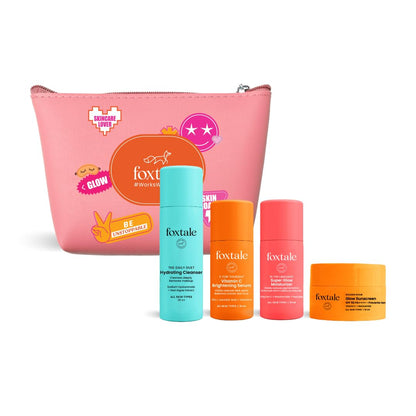 Foxtale On the Glow Travel Kit | Vitamin C, Niacinamide & Peptides | Brightening & Hydrating Skincare Set | For Glowing Skin | Travel Pouch Included | Pack of 4 | Travel & Pocket Friendly | Gift for Birthday and Anniversary