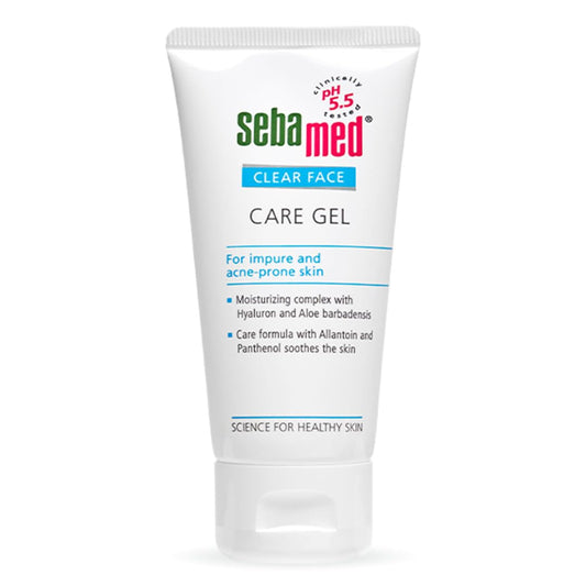 Sebamed care gel for impure and acne-prone skin on a white background