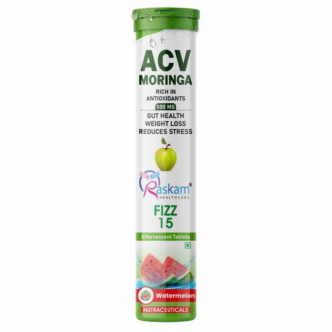 ACV Moringa 15 Effervescent Tablets 500mg Apple Cider Vinegar With No Added Sugar For Gut Health | Immunity Booster | Weight Loss | (Pack of 1, Refreshing Watermelon Flavour)