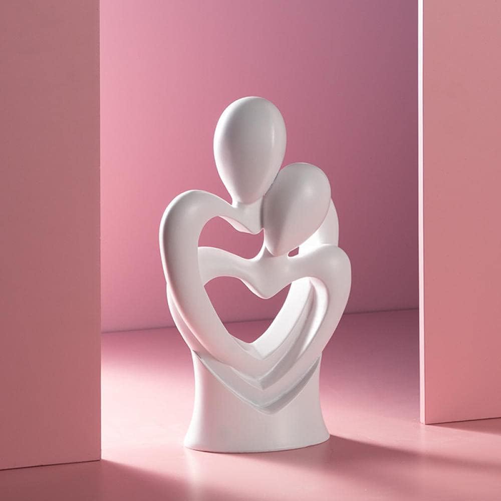 Hugging Couple Sculptures Ceramic Heart Shape Romantic Couple Statue Family Figurine Decorative Showpiece For Valentine Gift Living Room House Warming Anniversary Office & Home Decor (White)