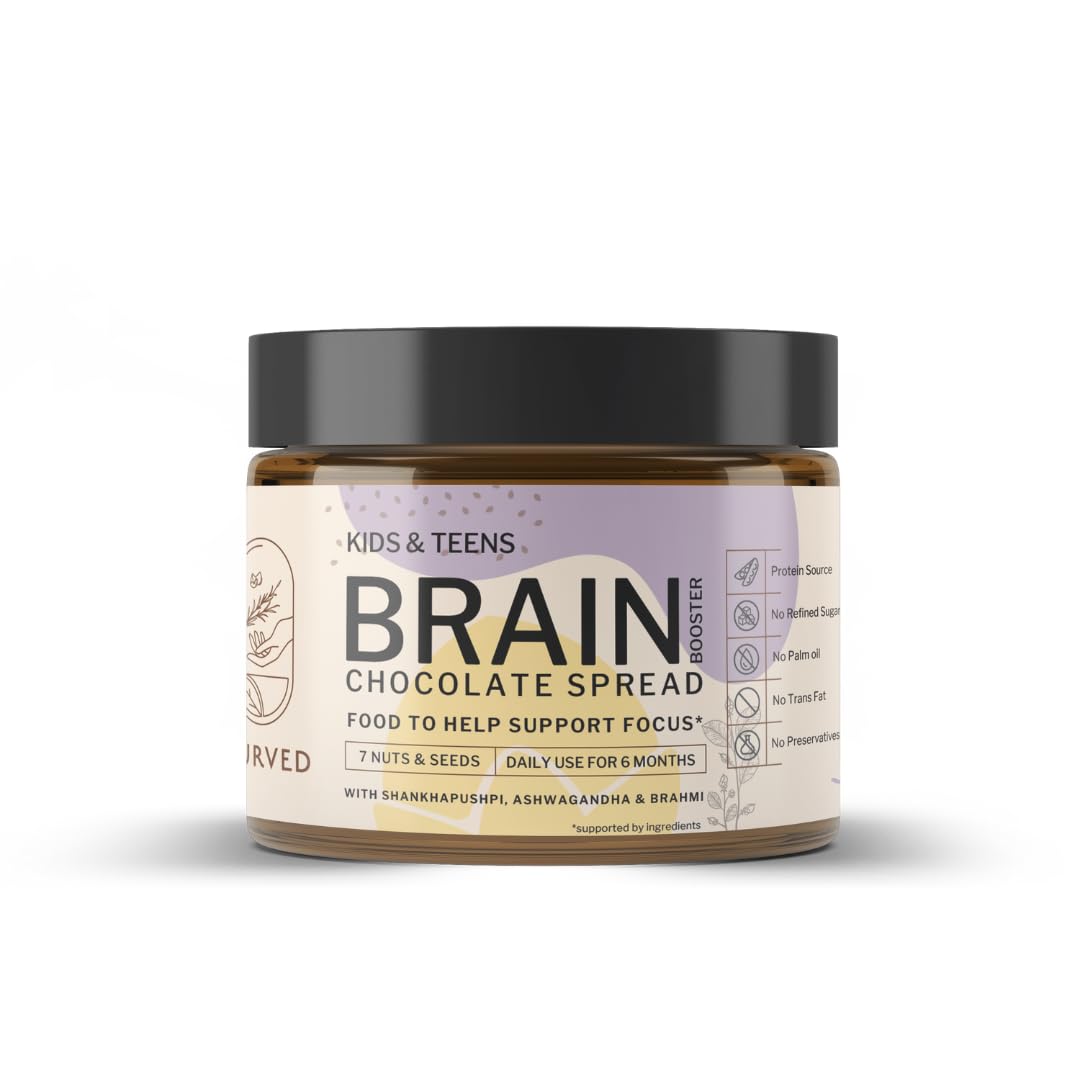 Good for Speech delay, Eye Contact, Concentration, Memory, Focus : Iyurved Kids and Teens Brain Booster Chocolate Spread | Shankhapushpi | Ashwagandha | Brahmi | (340gm)