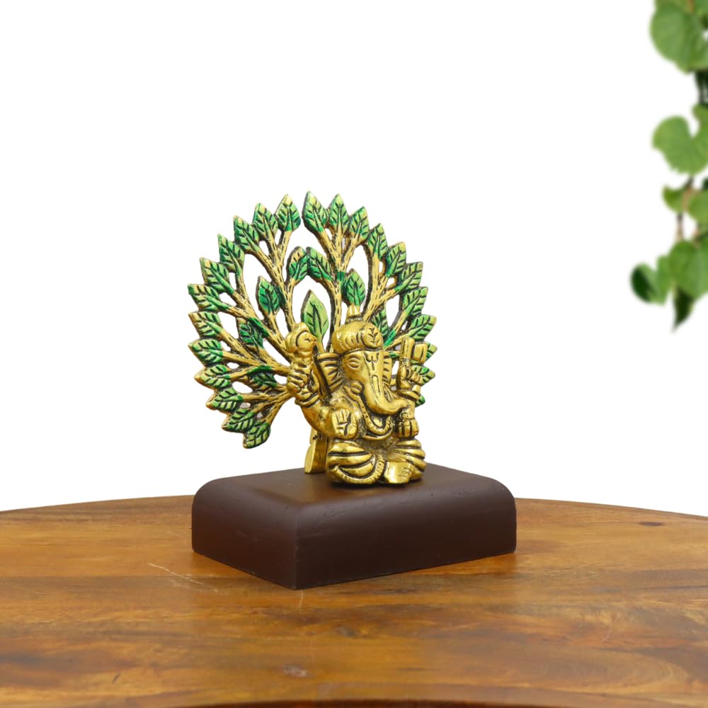 Ganesha Idol with Tree Backdrop and Plastic Base for Home Mandir, Office Temple & Festive Dcor | Traditional Hindu God Figure for Puja, Vastu Remedies & Housewarming Gift