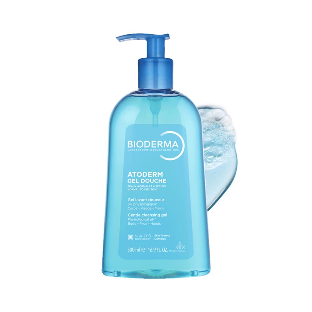 Bioderma Atoderm gel douche bottle with pump on a white background