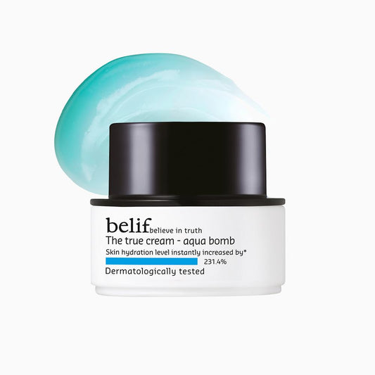 Skincare product with blue cream on a white background