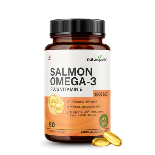 NaturePath Salmon Omega 3 Fish Oil capsules plus Vitamin E - 1000mg - For Men & Women - Supports Heart, Brain, Joints, & skin Health - No Fishy Aftertaste - 3rd Party Lab Tested - 90 Softgels