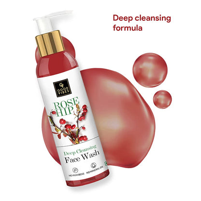Good Vibes Rosehip Deep Cleansing Face Wash, 120 ml Naturally Controls Excess Sebum & Acne, Moisturizing Skin Softening Formula for All Skin Types, No Parabens & Mineral Oil