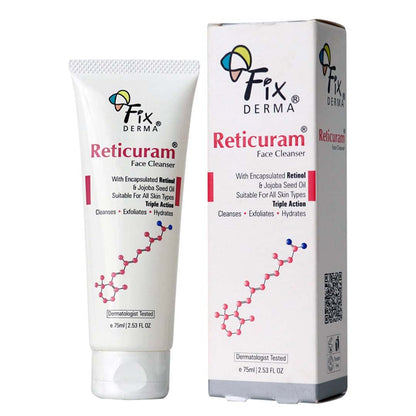 Fixderma 0.05% Retinol Reticuram Face Cleanser for All Skin Types, Anti Ageing, Retinol Face Cleanser, Regulates Sebum Production, Deep Pore Cleansing, Soap Free face wash with jojoba oil - 75ml