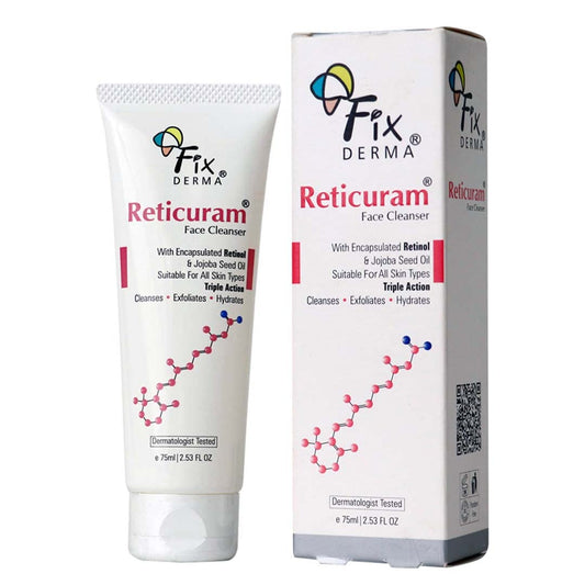 Fixderma 0.05% Retinol Reticuram Face Cleanser for All Skin Types, Anti Ageing, Retinol Face Cleanser, Regulates Sebum Production, Deep Pore Cleansing, Soap Free face wash with jojoba oil - 75ml