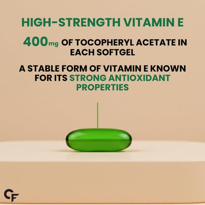 Carbamide Forte 400 mg Vitamin E Capsules for Face and Hair | 100% Natural Vitamin E Supplement with VitaminE Oil | Paraben Free - 30 Capsules