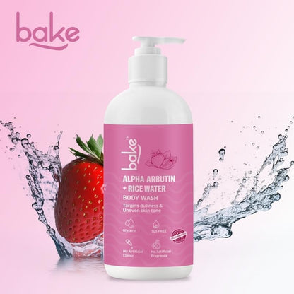BAKE Alpha Arbutin Body Wash for Dark Spots & Uneven Skin Tone With Rice Water | Brightens Skin & Reduces Pigmentation | For Women & Men | 250ml