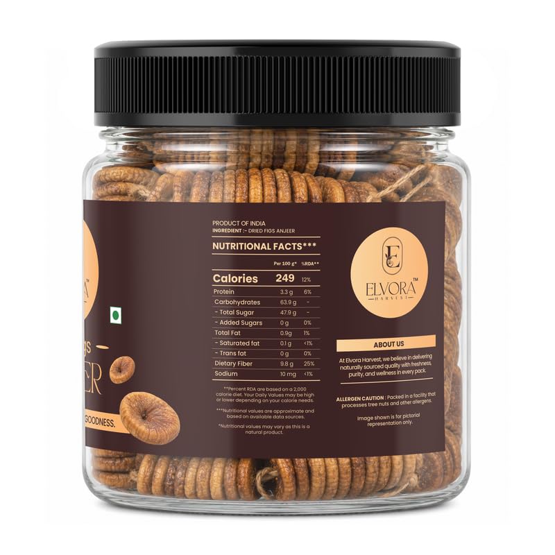 ELVORA HARVEST Dried Afghani Anjeer | Healthy Dry Fruit Snacks | Dried Figs | Rich Source Of Fibre Calcium & Iron | Low In Calories And Fat Free Snacking Dieting
