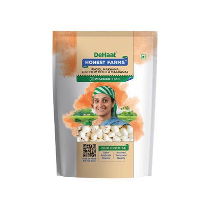 DeHaat Honest Farms | Pesticide-Free | Phool Makhana Premium Mithila Makhana 200g | Festive Special | Unflavoured | Vrat Friendly | Fasting Special | Naturally Contains Protein