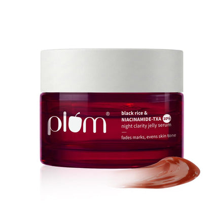 Plum Black Rice & Niacinamide-TXA 10% Night Clarity Jelly Serum | visibly reduce dark spots, stubborn acne marks, and improve overall skin clarity| 25g