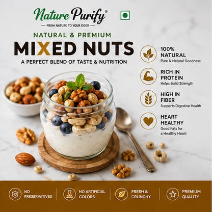 Nature Purify Premium Mix Dry Fruits | Almonds, Cashews, Kishmish, Apricots & Seeds Mix | Fresh Crunchy Nut & Fruit Combo Pack for Snacking & Gifting | Jar Pack Of 1