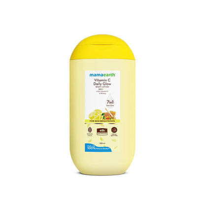 Mamaearth Vitamin C Daily Glow Body Lotion For Skin Brightening with Vitamin C & Honey - 100ml |Nourishes Dry Skin | 48 H Moisturization | 100% Natural Butter | Non-Greasy Smooth Skin | All Skin Types