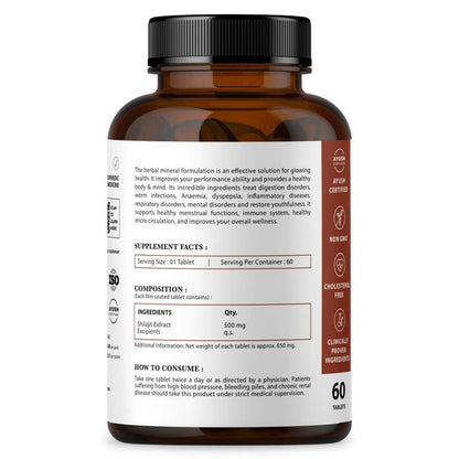 Nirvasa Shilajit Tablets (500mg, 60 Tab) | Pure Himalayan Shilajeet Extract | Supports Muscle Strength, Stamina, Endurance & Energy | Improves Performance, Vitality & Immunity | Men & Women