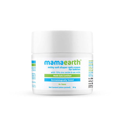 Mamaearth Milky Soft Diaper Rash Cream for Babies - 50g | Infused with 15% Zinc Oxide, Oat Milk & Calendula | Prevents Rashes, Soothes Redness & Itching, Toxin-free