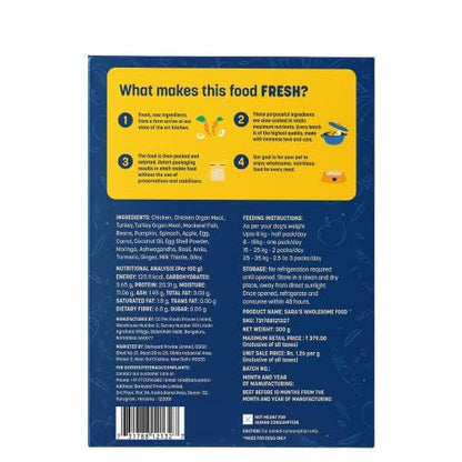 Sara's Wholesome by HUFT Grain-Free Chicken & Turkey Dog Food - 300 gm | Human Grade Ingredients | Gluten Free | Balanced Meal for Adults & Puppies