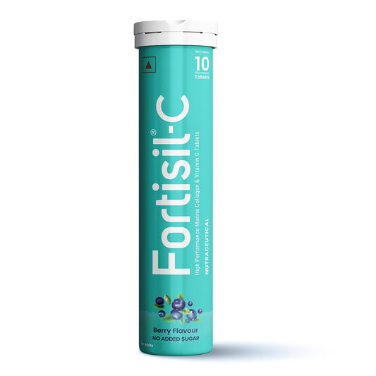 Fortisil-C berry-flavored supplement tube on a white background