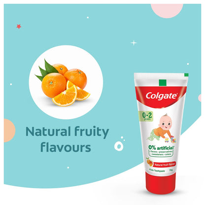 Colgate Toothpaste For Kids Cavity Protection (0-2 Years), Natural Fruit Flavour Tooth Paste, Sls & Fluoride Free - 70G Tube (Pack of 2)
