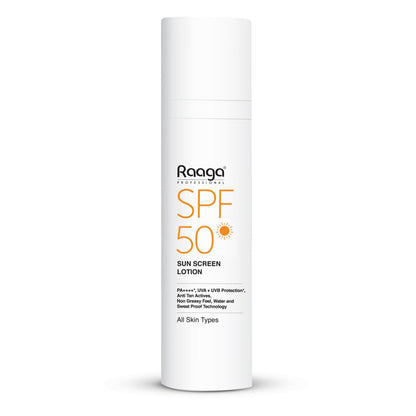 Raaga Professional SPF 50 Sunscreen Lotion | PA++++, UVA + UVB Protection,All Skin, Anti Tan Activities, Non-Greasy Feel, Water and Sweat Proof Technology (55 ml)