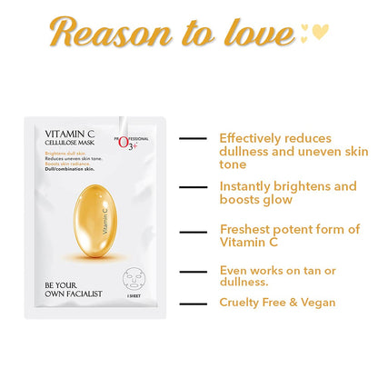 O3+ Facialist Vitamin C Cellulose Face Sheet Mask 30g for Pigmentation and Uneven Skin | Suitable for Men and Women