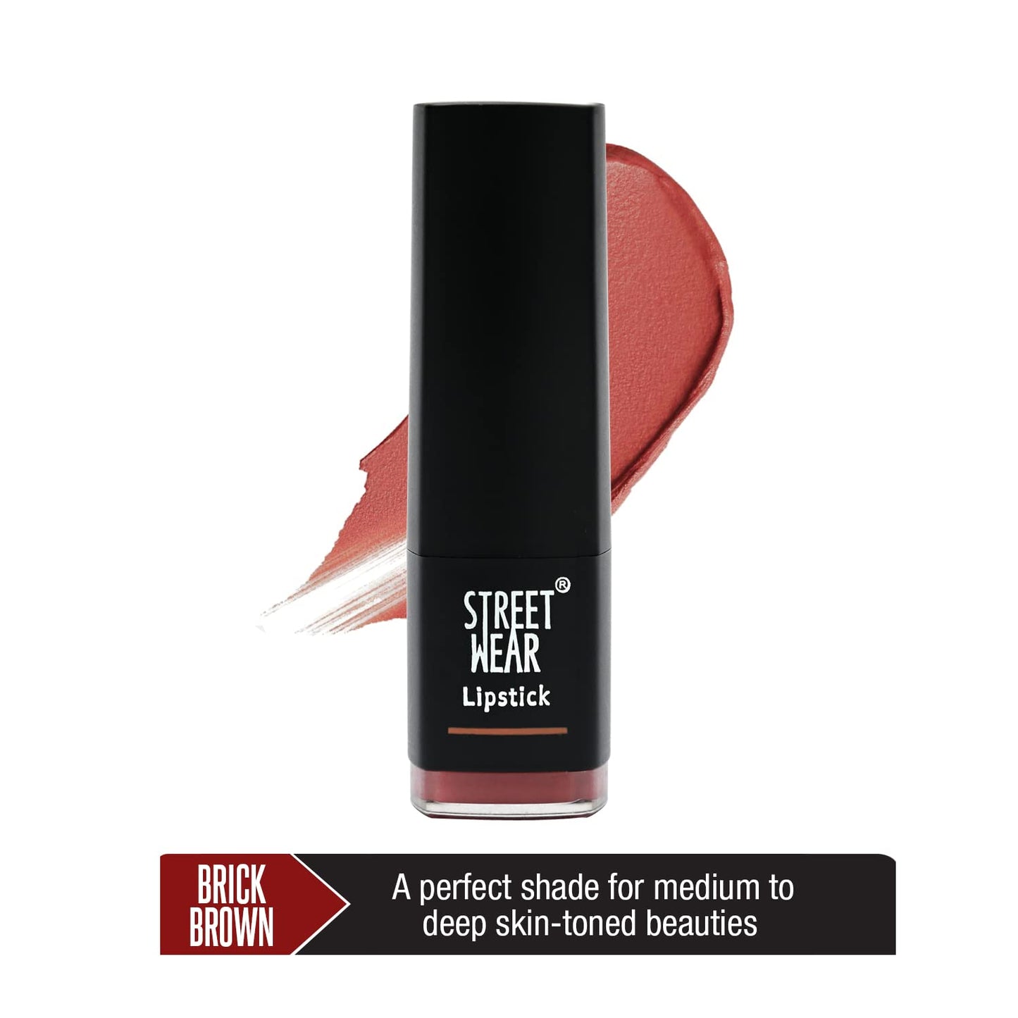 STREET WEAR Matte Lipstick -BRICK BROWN (Brown) - 4.2 gms -Longwear, Velvety texture, Fade-resistant, High Color payoff, Lightweight Matte Lipstick, Plant-based Canuuba wax, Paraben-free