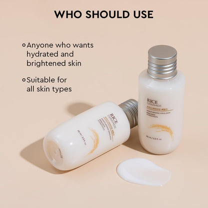 Two skincare bottles with a beige background and text about who should use them.