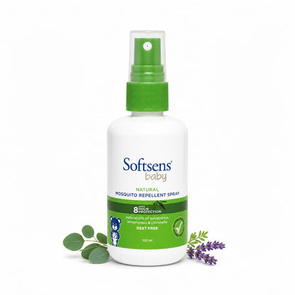 Softsens Baby Mosquito Repellent Spray 100ml – Natural Plant-Based Formula for up to 8-Hour Shield | DEET-Free & Non-Toxic Insect Repellent for Babies & Kids | Gentle on Sensitive Skin | Easy Spray Application & Travel-Friendly