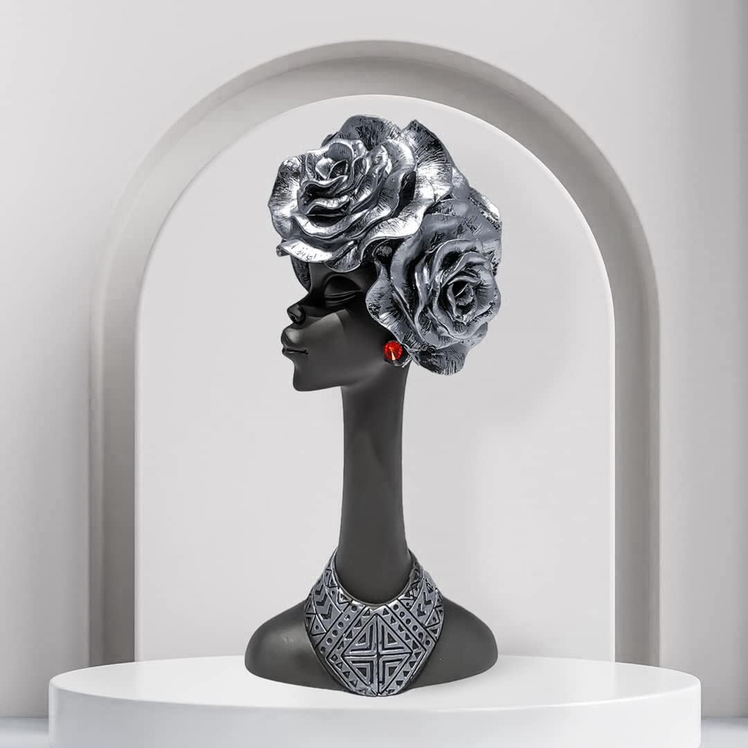 Home Decor Resin African Lady Showpiece (Black, Pack of 1)