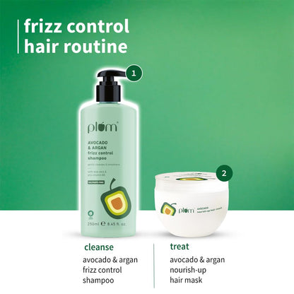 Plum Avocado & Argan Frizz Control Shampoo | for Curly, Wavy & Frizzy Hair | Sulphate & Parabens Free | with Aloe Vera Extract | Reduces Frizz, Retains Moisture & Conditions Strands | 250ml