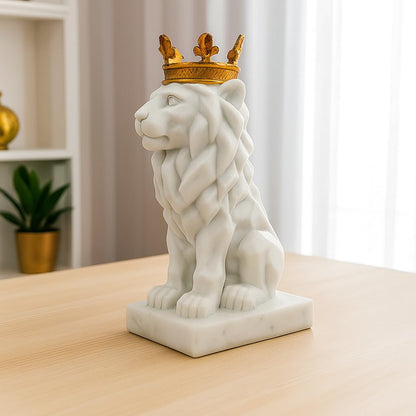 Resin Lion Statue (8.5 Inch) | Decorative Lion Sculpture & Figurine for Home Decor | Modern Tabletop Showpiece for Living Room, Bedroom, Office, Shelf & Bookshelf | White