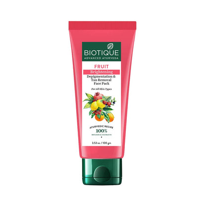 Biotique Fruit Brightening face pack tube on a white background