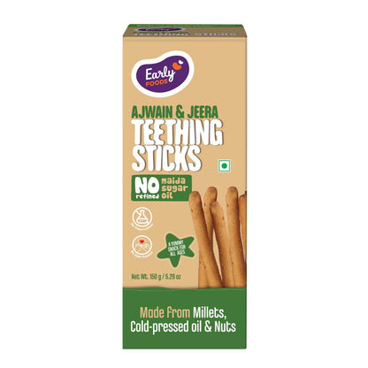 Early Foods - No Refined Sugar No Maida Ajwain Teething Sticks | 100% Whole Wheat Teething Snacks | Food Teether | Sweetened with Jaggery 150g