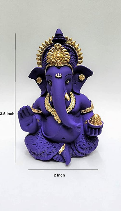 Gold Art India Beautiful Terracotta Ganesha in Violet - A Festive and Auspicious Addition to Your Home or Car(MukutVioletTerra)