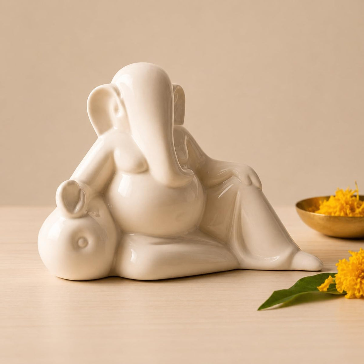 Ceramic Ganesha Idol Rose Shape - 11CM | Decorative Ganesh Ji Murti for Car Dashboard, Home Decor, Figurine Decoration & Pooja