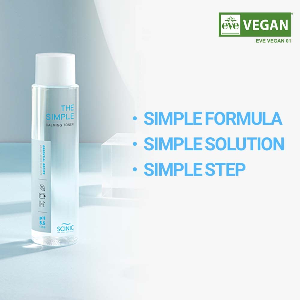 SCINIC The Simple Calming Toner, pH 5.5 | Vegan Face Astringent for Sensitive and Irritated Skin | Fresh Watery Texture | PH-Balanced Mild Toner | Korean Skincare, 145ml