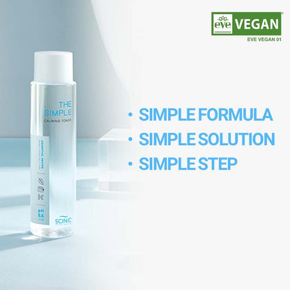 SCINIC The Simple Calming Toner, pH 5.5 | Vegan Face Astringent for Sensitive and Irritated Skin | Fresh Watery Texture | PH-Balanced Mild Toner | Korean Skincare, 145ml