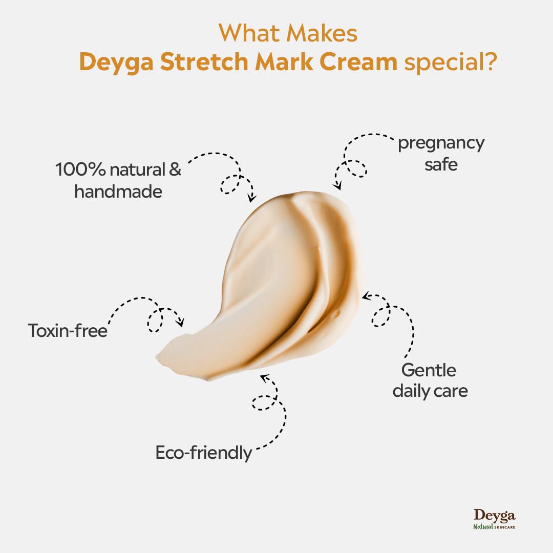 Deyga Stretch Marks Cream | Reduces Appearance of Stretch Marks | Hydrating & Nourishing | For Pregnancy, Weight Fluctuations, & Growth Spurts | 100% Natural | 100g