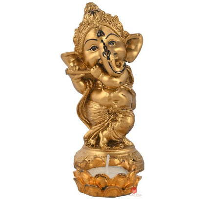 Golden Lord Ganesh Idol Figurine/Showpiece/Sculpture For Car Dashboard/Pooja Room/Table Decoration/Office Decors|Vinayaka Little Ganpati Aesthetic Lucky Gift For Diwali Birthday Festival