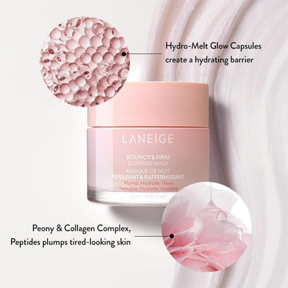 LANEIGE Bouncy&Firm Face Sleeping Mask with Collagen | Barrier Boosting Hydration with Peony & Collagen Complex | Gel Texture Collagen Cream | Night Cream for Glowing Skin