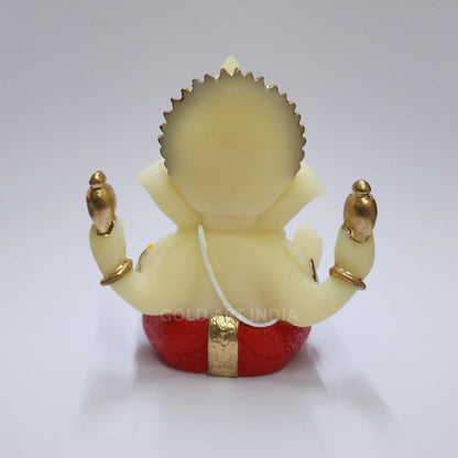 Gold Art India Peach Ivory 4-Hand Ganesha with Mukut for Home Decor Idol Ganesha Murti Ganpati Idol for car Dashboard Puja Lord Ganesh Statue Gift for Office Desk Puja Room Figurine