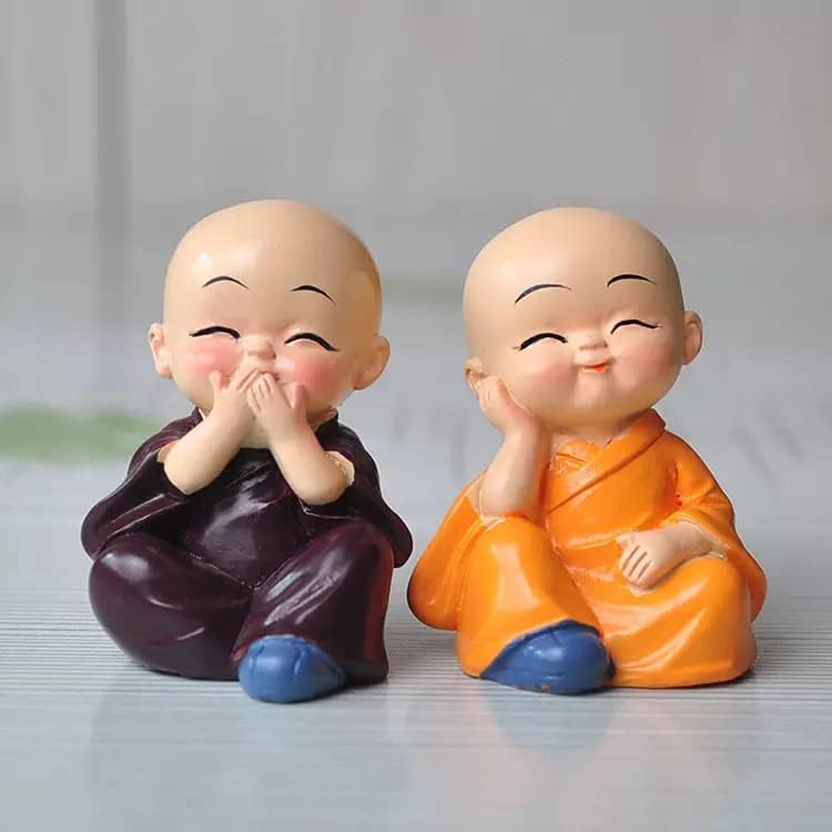 Little Baby Monk - Set of 4 Monk Set Cartoon Little Monk Set, Home Décor, Car Dashboard Ornament Toy Home Gift Decorative Showpiece,Resin