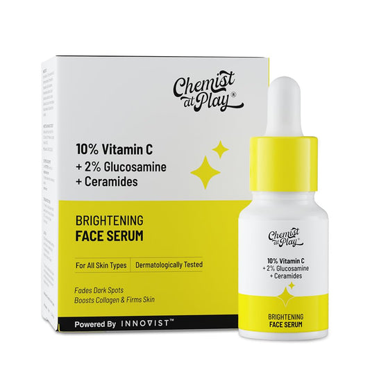 Chemist At Play 10% Vitamin C Serum for Glowing Skin | Pigmentation & Dark Spots | Skin Brightening Face Serum | With Ethyl Ascorbic Acid, Lactic Acid & Glucosamine | For Men & Women | 10 ml