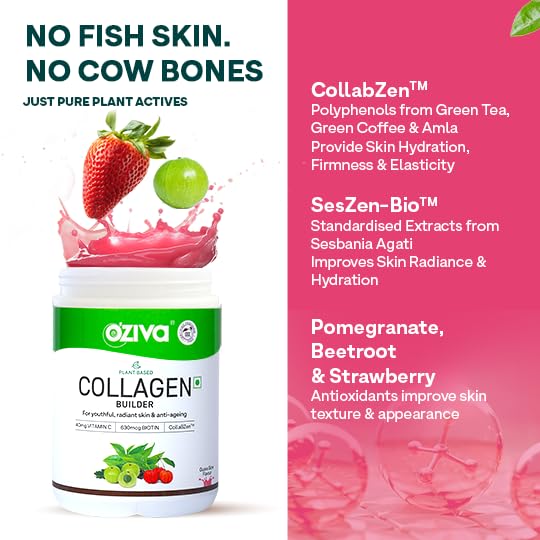 OZiva Vegan Collagen with Biotin & Vitamin C For Brighter & Youthful Skin|Collagen Supplement For Women & Men|Plant Based Collagen Powder| Vegan (Pack of 1),1 count,200 grams