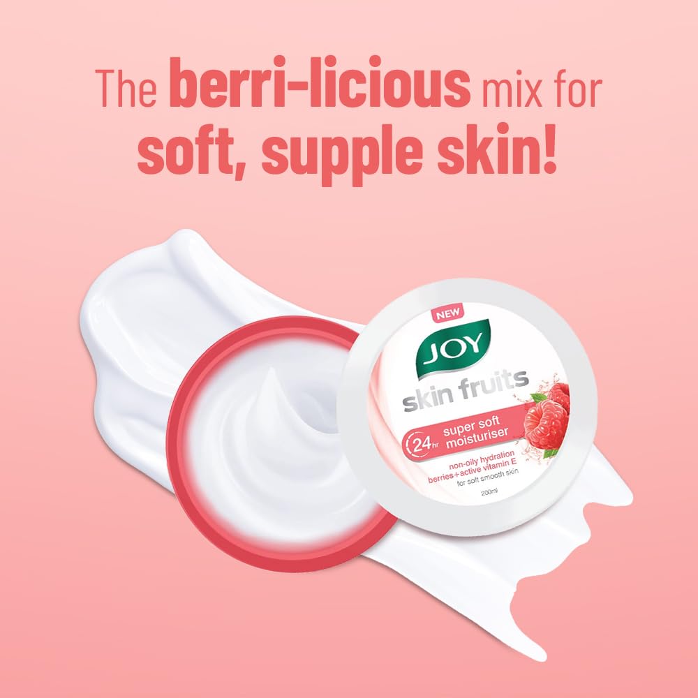 Joy Super Soft Cold Skin Cream for 24 Hr Moisturization - Berries (200ml) - Lightweight & Oil Free Moisturizer For Instant Hydration | Non Sticky & Non Greasy Cream for Hands, Face & Body