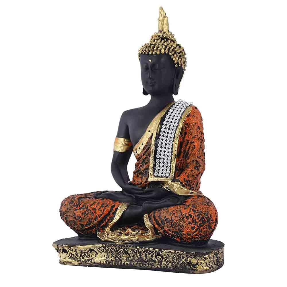 Meditating Sitting Buddha Statue showpiece Idol Home Decor Items for Living Room and Gifts(Orange,Black)