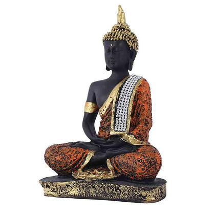 Meditating Sitting Buddha Statue showpiece Idol Home Decor Items for Living Room and Gifts(Orange,Black)