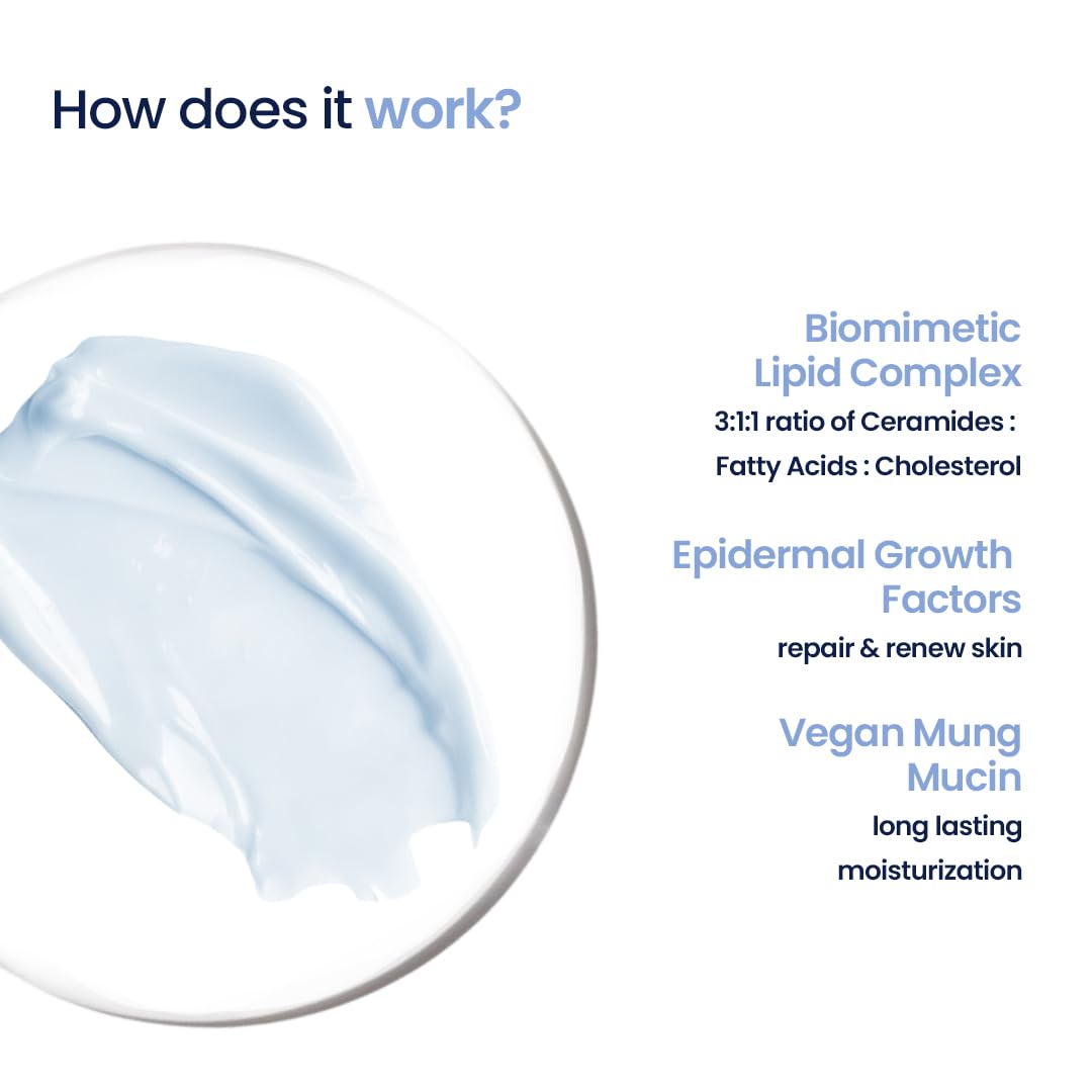 Product description with a close-up of a blue gel-like substance and text explaining its components.