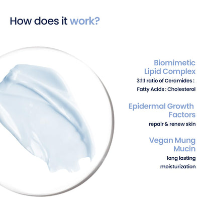 Product description with a close-up of a blue gel-like substance and text explaining its components.